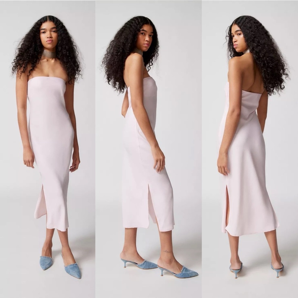 Urban Outfitters Rina Pink Satin Strapless Midi Dress Women's Small Side Slit